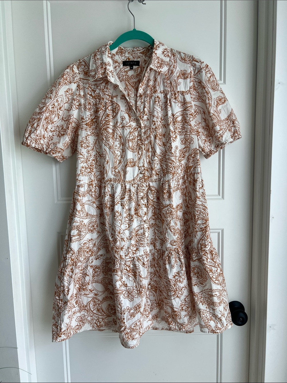 1. State White Dress with Brown Paisley Print
